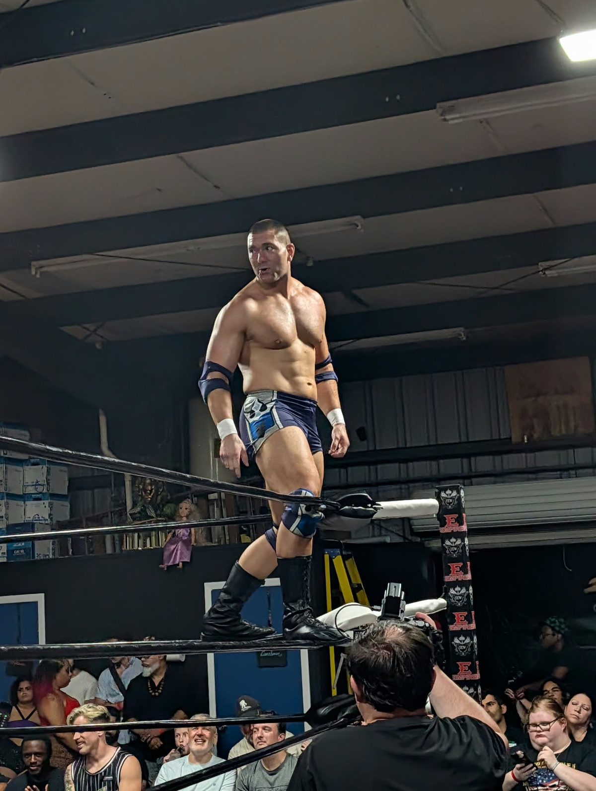 Mathias standing on the ring ropes during Mathias vs. Terry Kid at CCP Podcasting