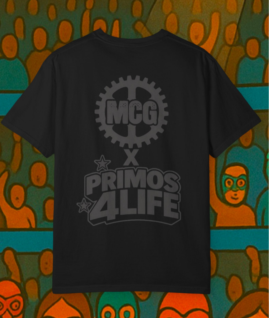 Back of an MCG x Primos 4 Life collaboration graphic T-shirt