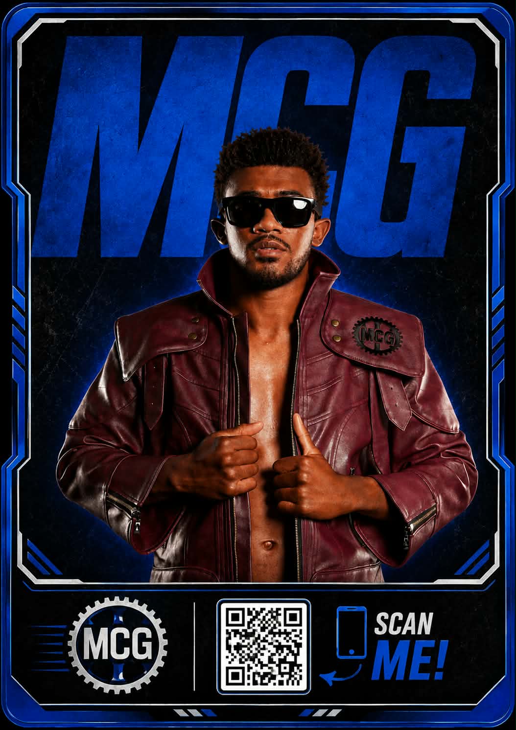 Sample custom QR trading card for wrestler MCG with scan-to-connect QR code