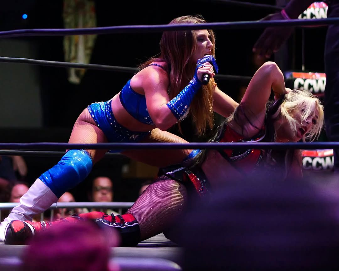Madisyn Maxxwell in action during a professional wrestling match